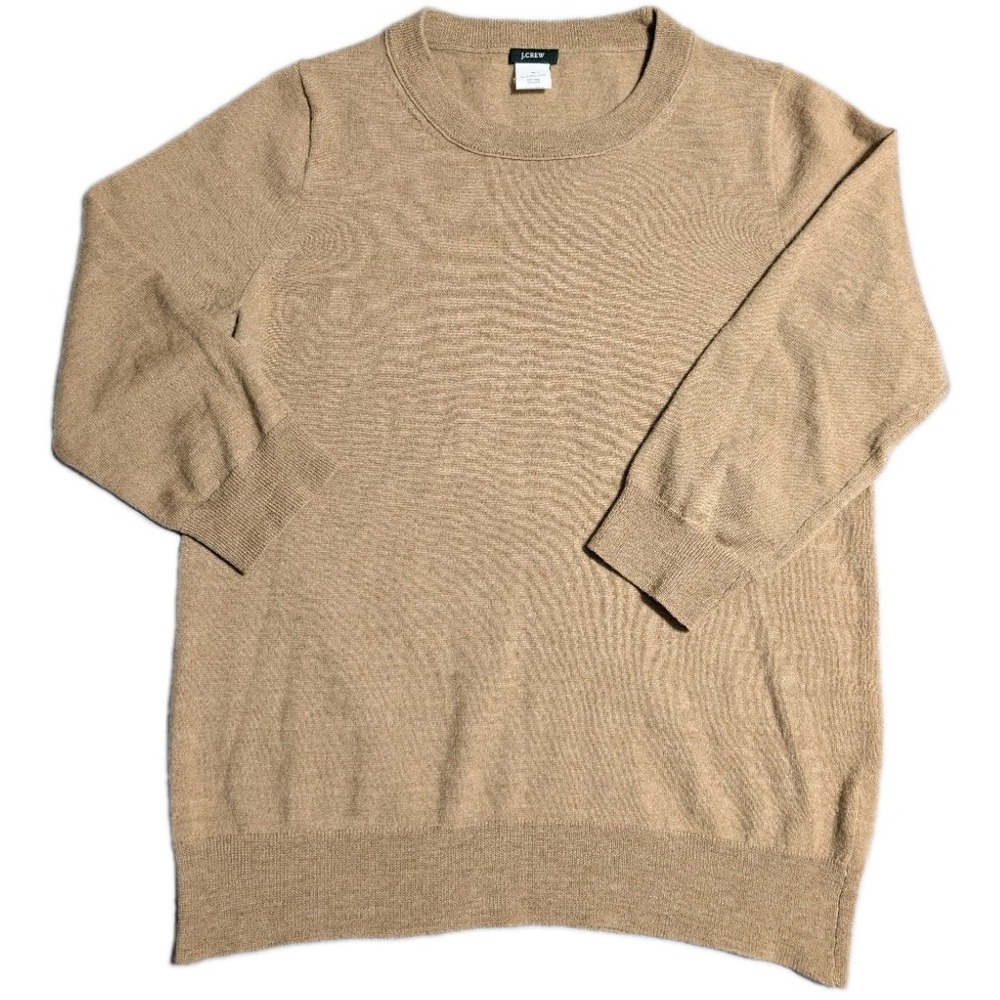J.Crew Tippi Sweater Womens M Camel Tan 100% Merino Wool Crew Neck Knit